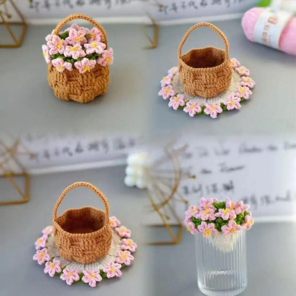 Polyester Handgestrickter Rosenstrauß Handgestrickter Häkelblumentopf Neue Häkelblumen-Tassenuntersetzer Geschenk