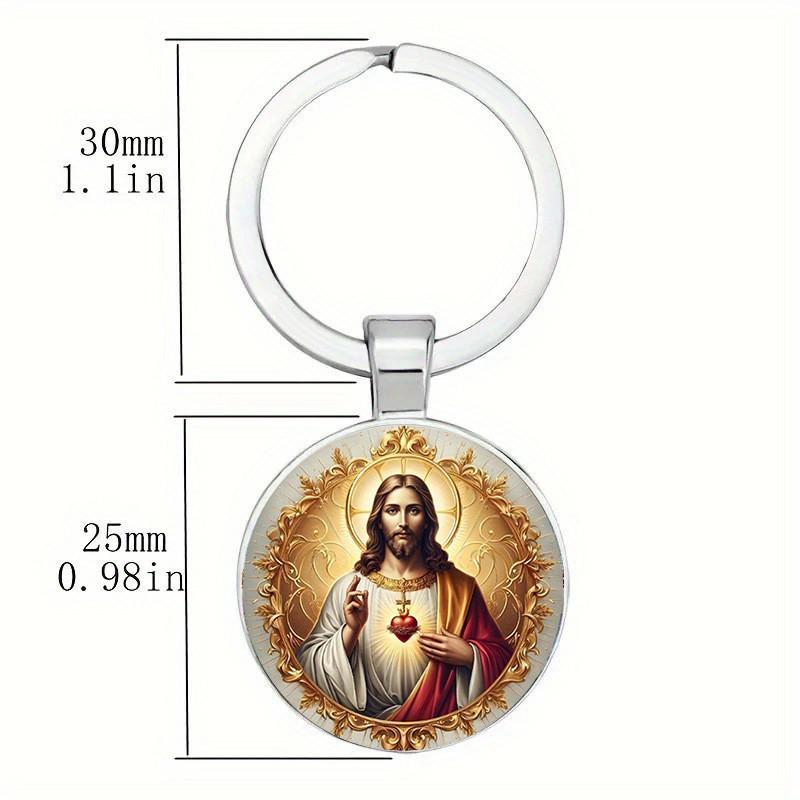 Moderne minimalistische Glaslegierung Schlüsselanhänger mit Herz Jesus Charakter Anhänger zum Verschenken