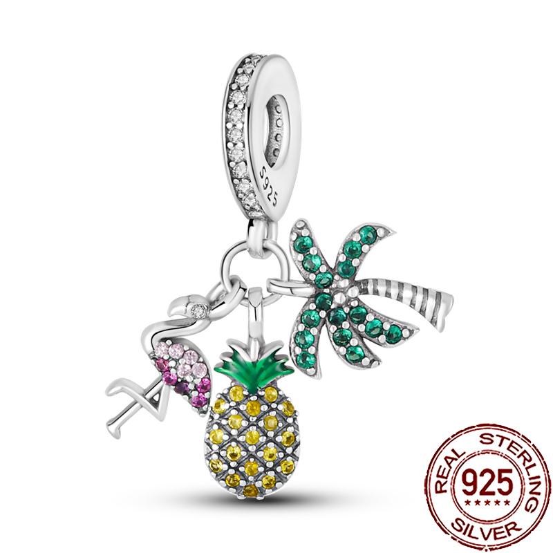 New Charms Copper Colorful Plant Flower Fruit Charm Beads Fit Snake Chain Bracelet Necklace Women Diy Jewelry