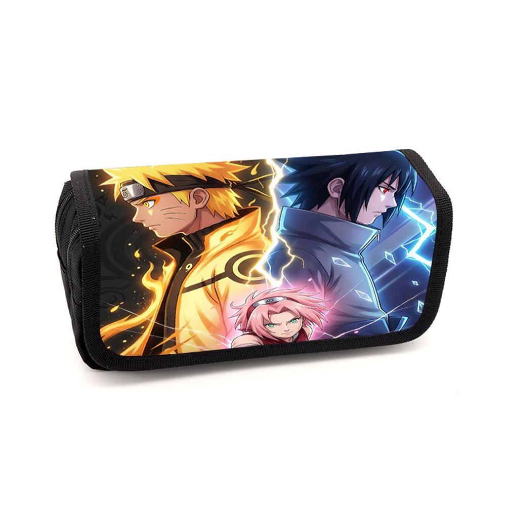 NARUTO Cartoon Anime Pencil Box Double Layer Flip Pen Case Lightweight Stationery for Kids School Daily Use,Boys&Girls Ages 5-10