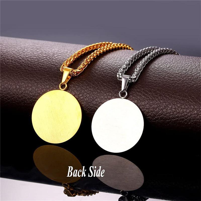 Stainless Steel Round Tag Pendant Letter Cross Necklace Gift