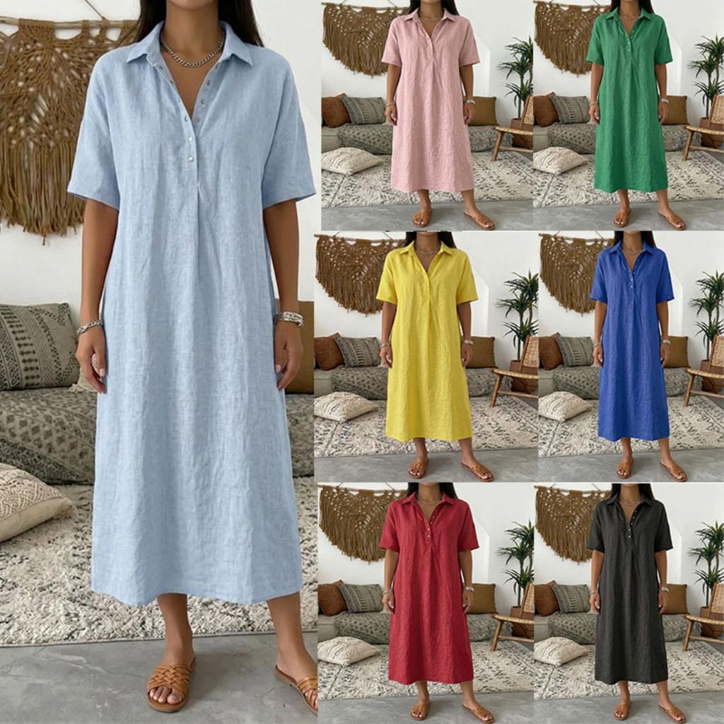 Nuovo Vestito Polo Monopetto a tinta unita con bavero da donna, Vestito Casual Stile Europeo Americano