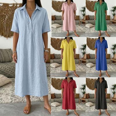 Nouvelle Robe Polo Manches Courtes Unie à Revers pour Femme, Robe Décontractée Style Européen Américain