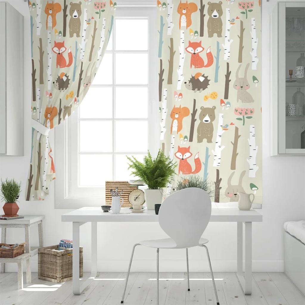 3D Cartoon Forest Animal Tree Fox Bear Rabbit Child Window Curtains Curtains for Living Room Decorative Items Living Room 2Panel
