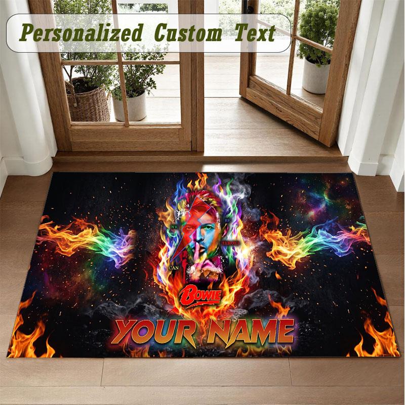 Crystal Velvet Square Rug Custom NameDavid Bowie Pattern Non Slip Home Floor Decor Rug