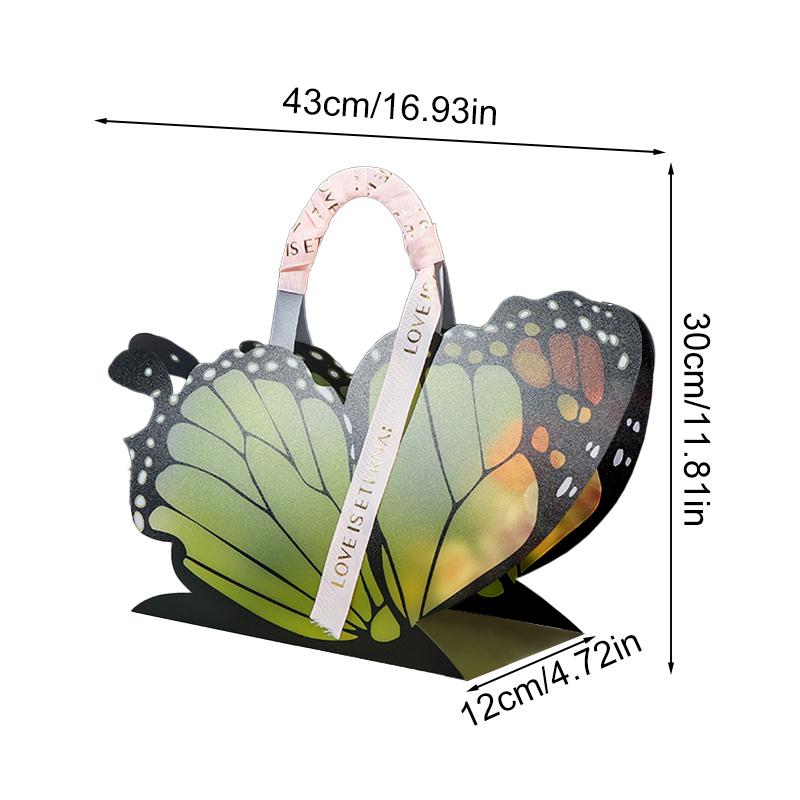 1Pc Butterfly Shape DIY Handbags Gift Bags Valentine's Day Fresh Flower PVC Colorful Hand-held Flower Baskets Flower Boxes