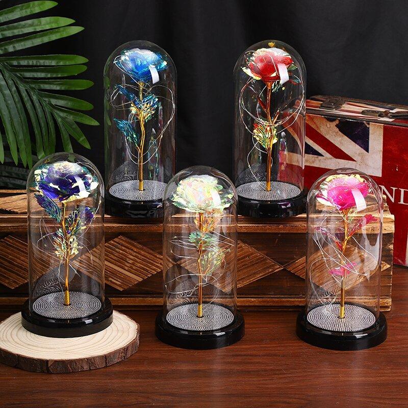 Gold leaf rose simulation immortal flower, direct supply, glass lampshade Qixi Festival Valentine's Day creative gift