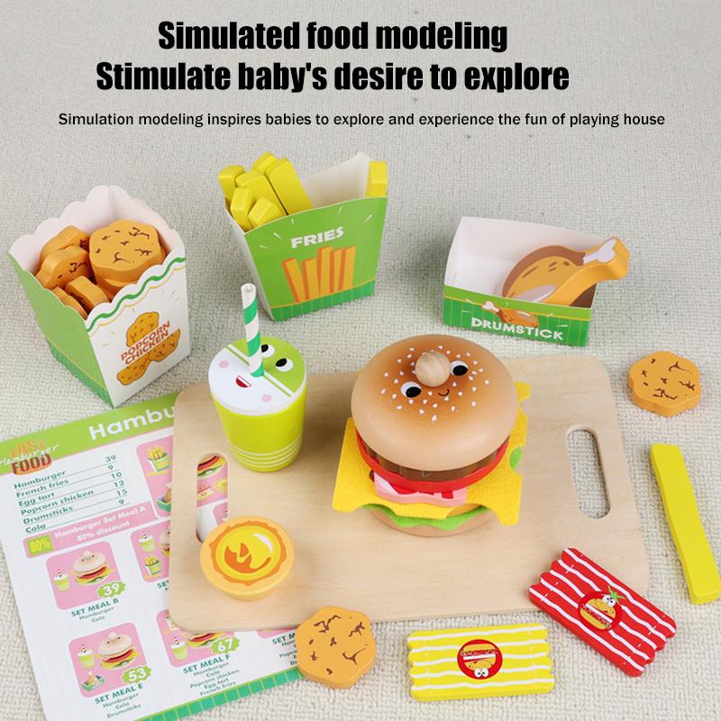 1 Set Learning Educational Montessori Toy Children Pretend Play Wooden Hamburger Sandwich Kit Kids Kitchen Toys