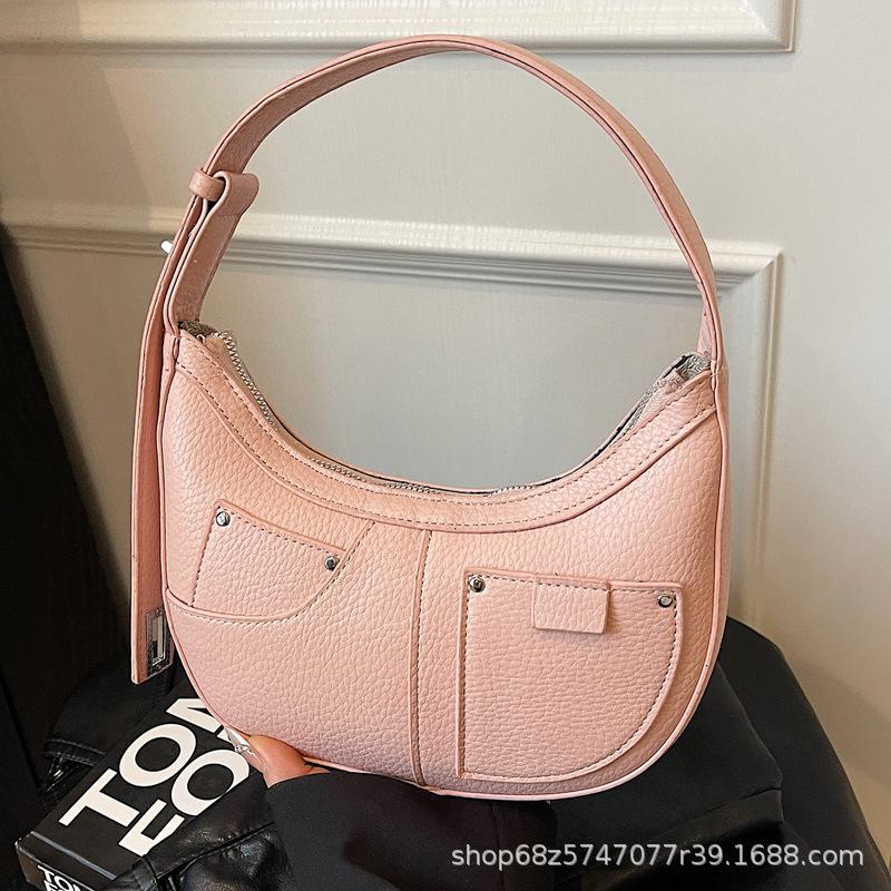 French Retro Niche Design Crescent Bag Underarm Bag Versatile Simple Casual Commuting Shoulder Crescent Bag Small Satchel