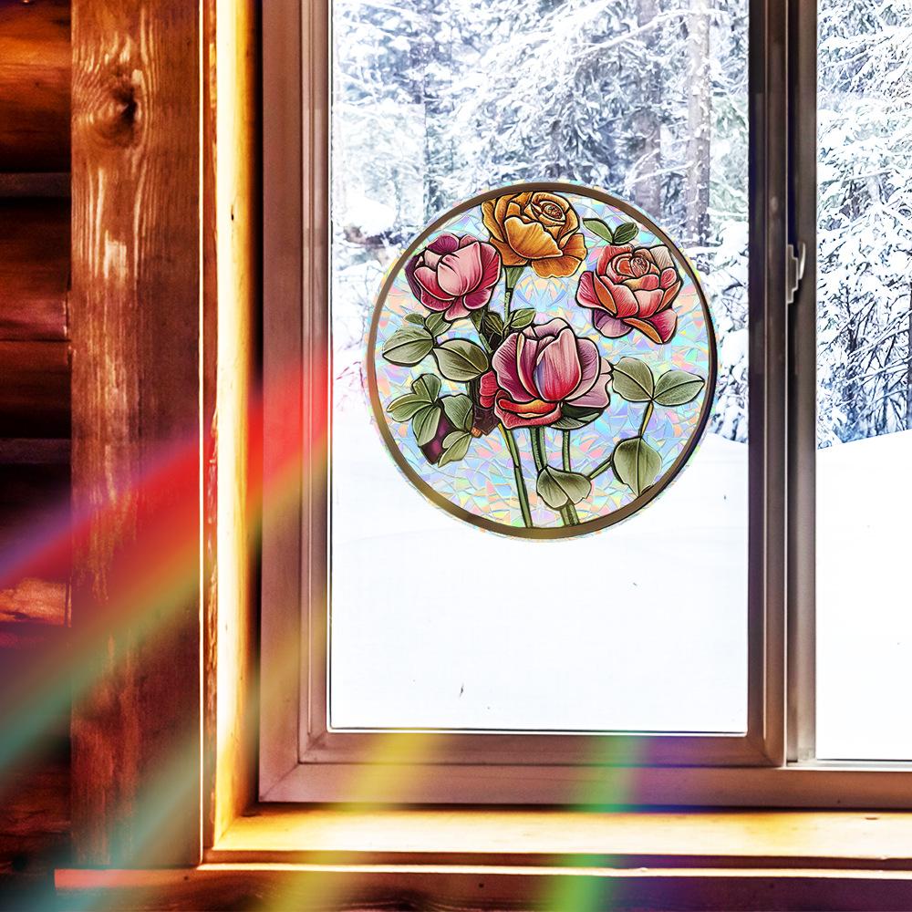 Wzór laserowy Okrągłe Szkło Różane Drzwi i Okno Tło Upiększanie i Dekoracja Naklejki na Okno