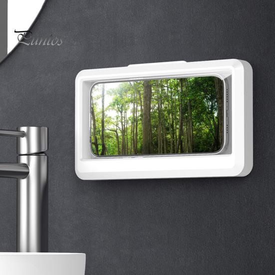 Duschtelefonhalter, wasserdicht, 480 Grad drehbar, beschlagfreies Touchscreen-Gehäuse für Spiegelwand, Badezimmer, höhenverstellbar, Badezimmer, Badewannenwand