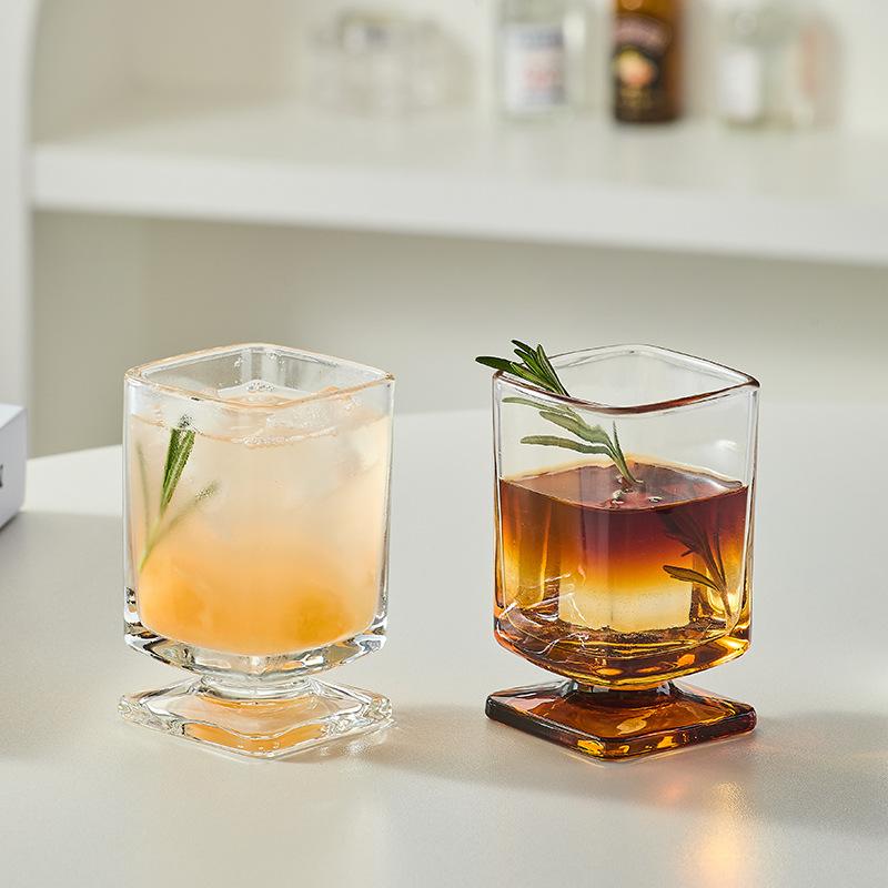 Gradient Colored Square Glass Uniquely Maillard Colored Low Footed Glass Vintage Style Juice Glass Sparkling Water Cup