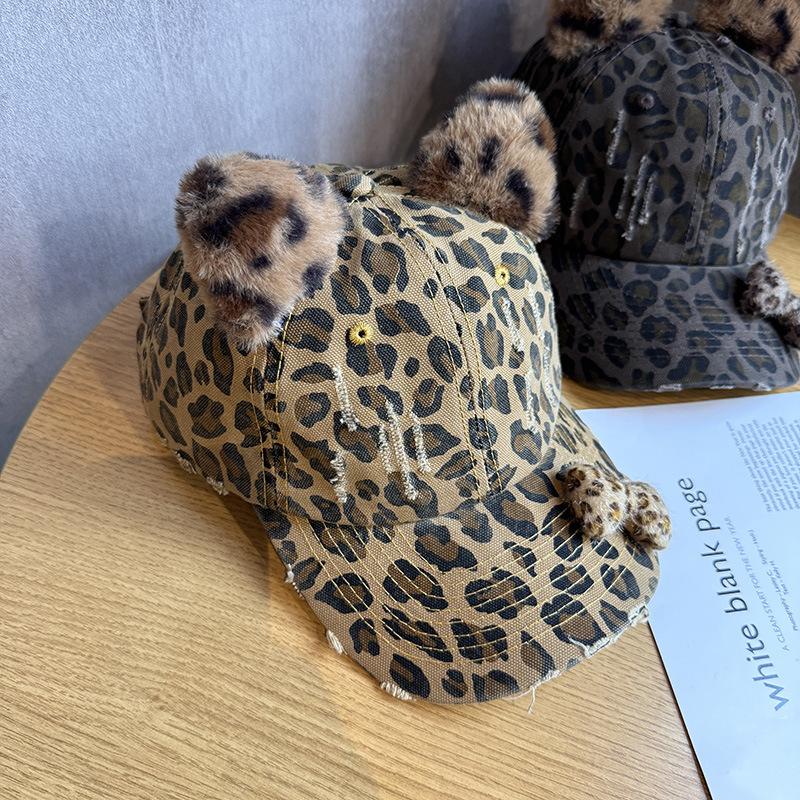 Korean version of retro y2k leopard print baseball cap for women's spring and autumn grinding and old casual cap U shows a small tide ins