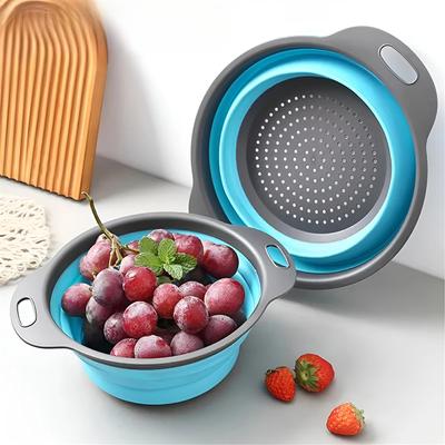Round Folding Colander BPA Free Fruits Vegetables Washing Drain Basket Kitchen Colander Strainer Dishwasher Safe