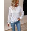 Women Solid Color Lace Long Sleeve Hollow Out Crew Neck Casual T-shirt Blouse Tops