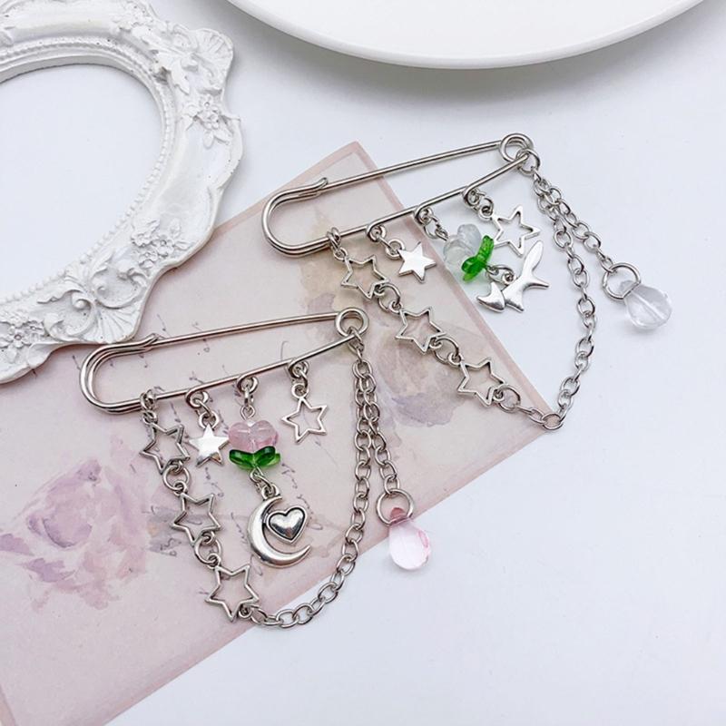 Flower Pin Clothing Jewelry Sweater Shawl Clip Decorative Chain Pin Alloy Material Clasp Pin Lapel Pin for Daily Party