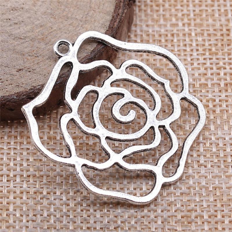 Vintage Rose Flower Pendant Necklace Handmade Flower Beads with Loop DIY Jewelry Making Flower Beads Dangle Pendants