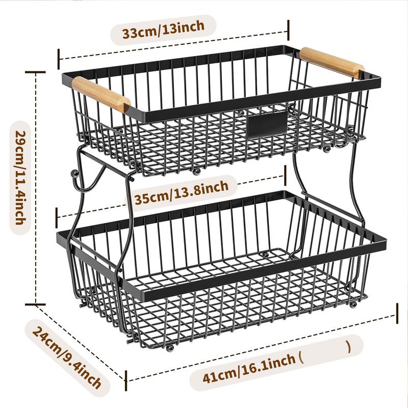 Fruit Vegetable Storage Basket Countertop Bowl Storage Organizer for Vegetable Metal Wire Storage Basket with 2 Banana Hangers
