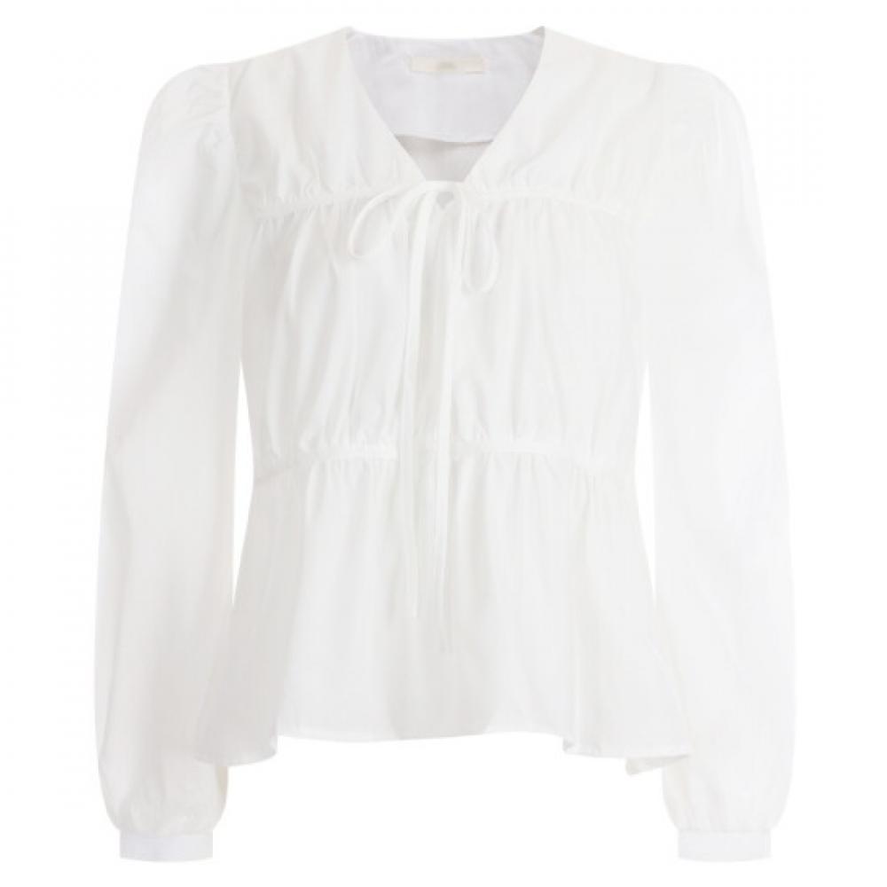 Shop Women S Cotton100 Ruffle Tie Puff Long Sleeve blouSe Ivory Ean Wbl 12088