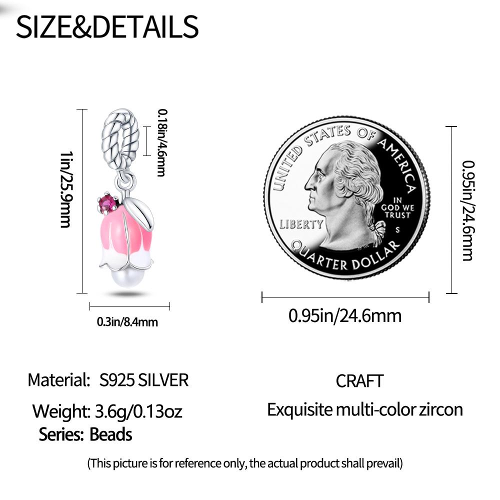 Authentic Charm Bead Charms copper Plated Certified Cute Pet Pink Carnation Bead Charms Compatible With Bracelets Women Jewellery Making Diy