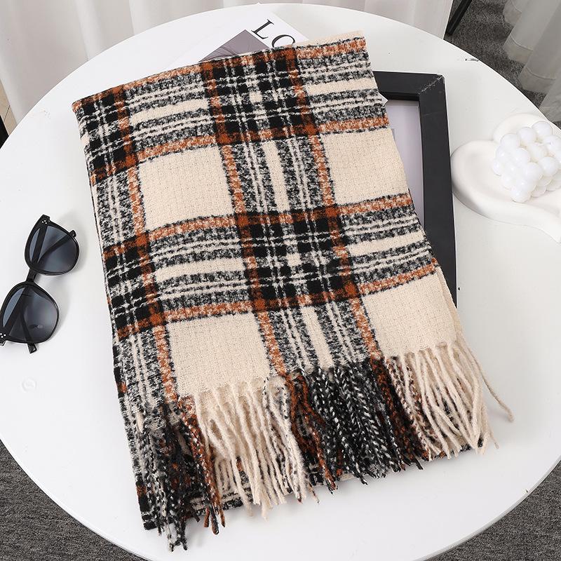 Women's Faux Cashmere Plaid Scarf - Korean Style, Thick & Warm Autumn/Winter Shawl