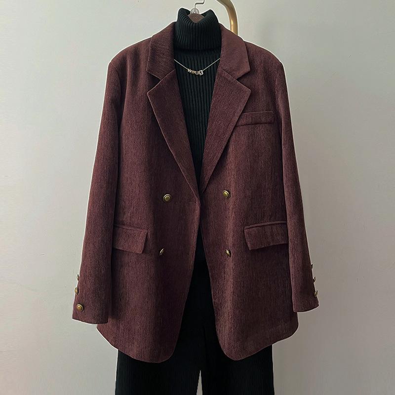 

Ретро красный ангоровый блейзер большого размера для женщин - Высококачественная куртка свободного кроя на осень/зиму 3XL