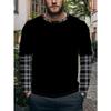 T-shirt à col rond et manches longues pour homme Mode Automne Nouveau Tendance Bloc de Couleurs Rayures Noir et Blanc Haut Décontracté Jeune Coupe Cintrée Maillot de corps