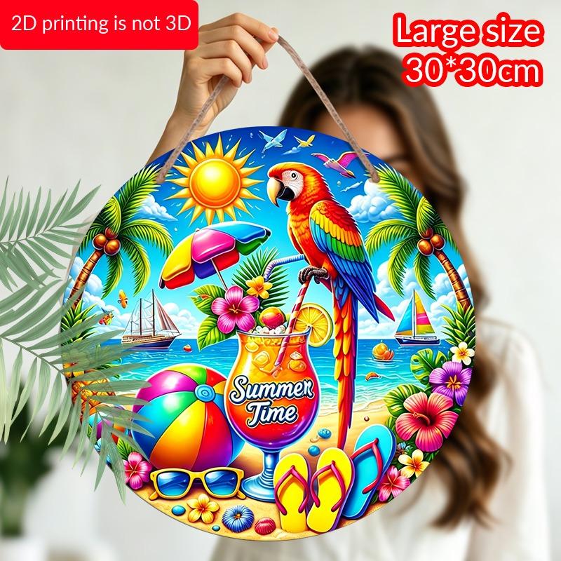 2D Flat Aluminum "Summer Moments" Decorative Signs and Plaques, Available In Various Sizes. Tropical Parrot Beach Pattern Metal Wall Decorations