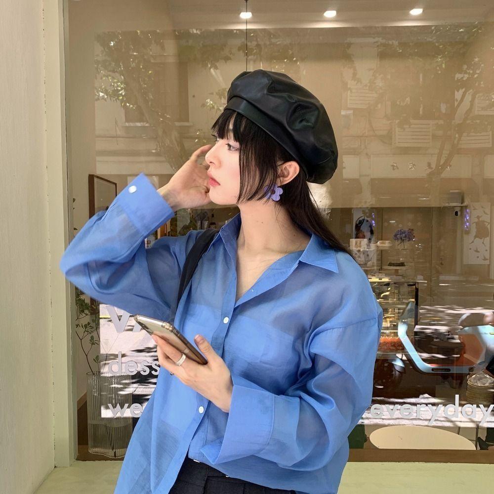 Solid Color PU Beret Retro Newsboy Cap Personality Flat Top Ladies