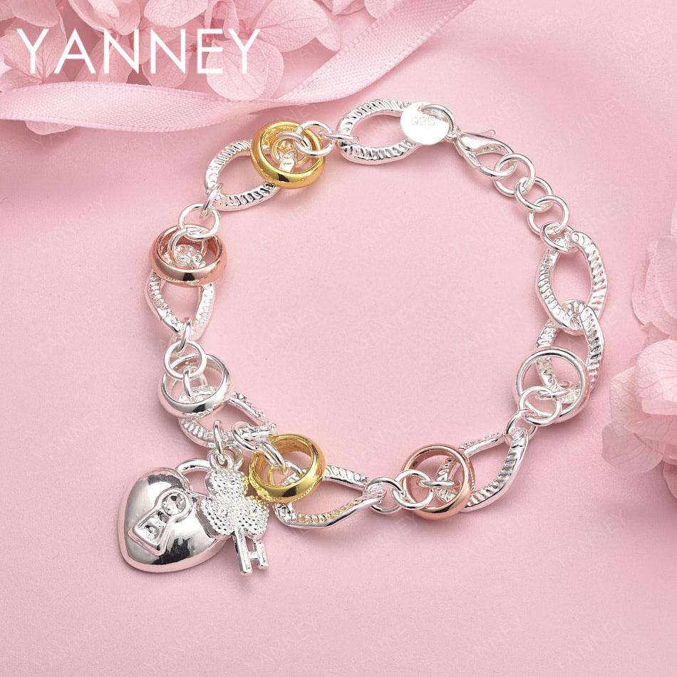 

925 Sterling Silver 8-inch Exquisite Heart-Shaped Four-Leaf Clover Bracelet for Women, Fashionable Party Wedding Jewelry Gift