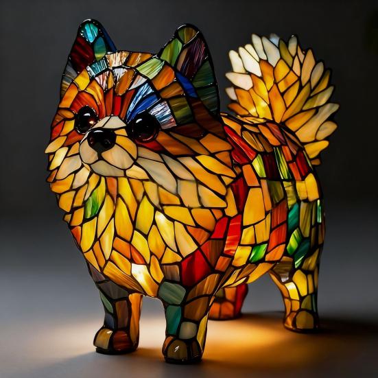 Stained Glass Dog Lamp USB Powered Retro Resin Rainbow Dog Table Lamp Cute Puppy LED Night Light for Bedroom Desk Home Decor Gift for Dog Lovers