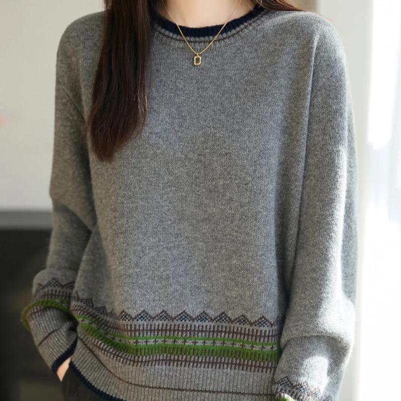 Maglione da Donna Autunno Inverno Pullover Ispessito Caldo Lavorato a Maglia a Righe Girocollo Strato Base Elasticizzato Manica Lunga Maglione Oversize Top