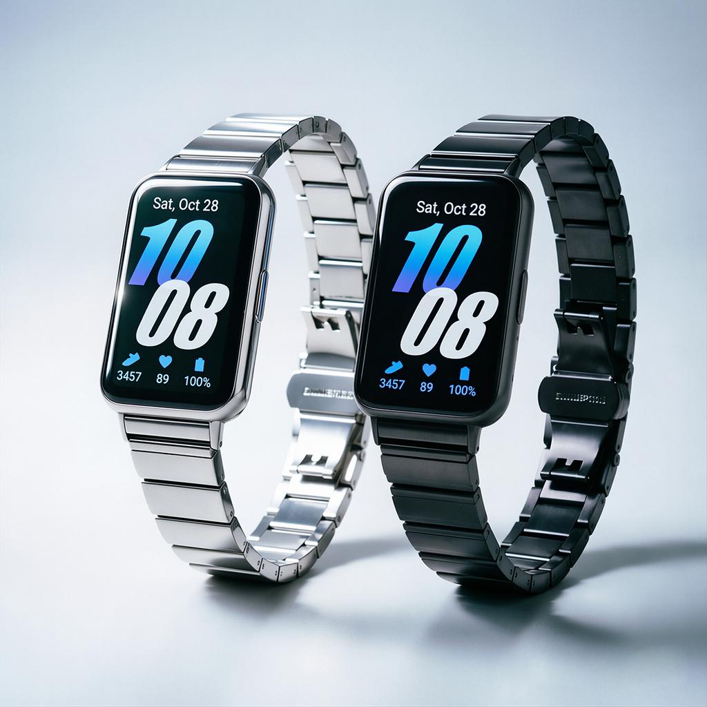 Bracelet Métallique Fin Style Coréen pour Samsung Galaxy Fit 3 (SM-R390) | Bracelet Montre Femme Boucle Papillon Élégante Correa
