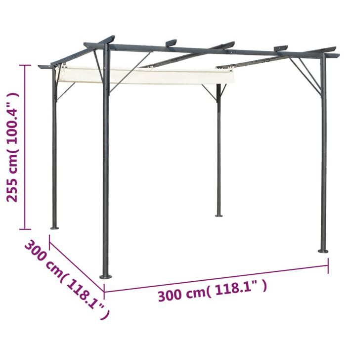 VidaXL Pergola avec toit rétractable Blanc crème 3 x 3 m Acier