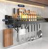 Metal Kitchen Shelf No-Punch Large Capacity Storage Kitchen Utensils Skeletonized Drainage Design Easy to Clean Black