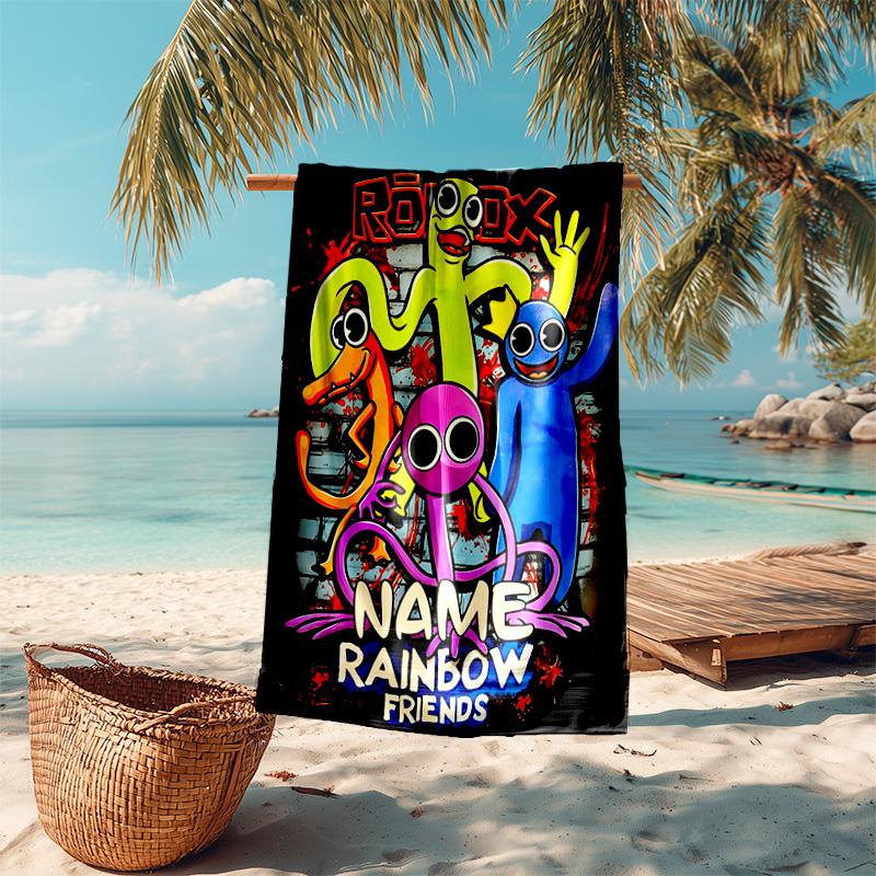 Personalized Customized Proof Beach Towel with Rainbow Friends Pattern - Soft, Absorbent,quick-drying,perfect Swimming,camping&bathing