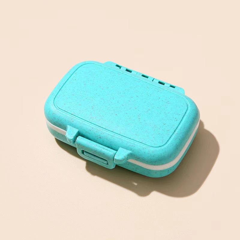 Mini Portable 8 Grids Pill Box Travel Medicine Organizer Container Wheat Sealed Tablets Storage Dispenser Box for Medicines