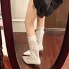 Autumn Winter Vintage Women Western Cowboy Boots Slip On Thick Heel Shoes Embroidery Knight Mid Calf Botas
