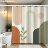 Abstract Geometric Shower Curtain 1Pc Polyester 2D Flat Print 70.8X70.8 Inch Earthy Tones With Leaf Motif Modern Bathroom Decor