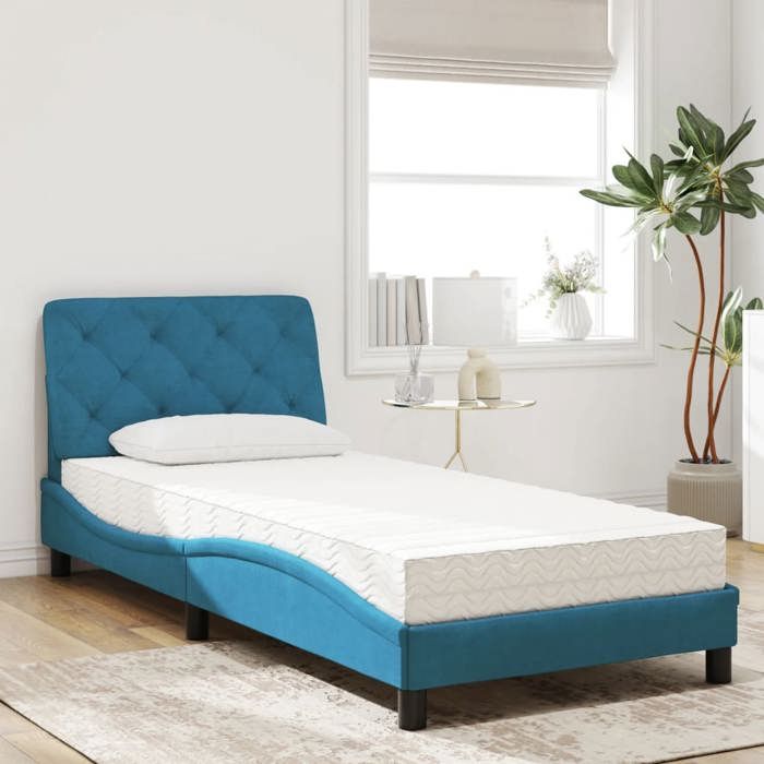 VidaXL Bed with Mattress, Upholstered Bed with Headboard Cushion, Single Bed, Adult Bedroom Interior Bed, 3208626
