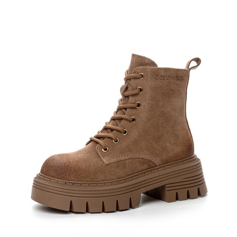 Retro Leather Martin Boots Autumn and Winter New Thick-soled Heightening Short Boots