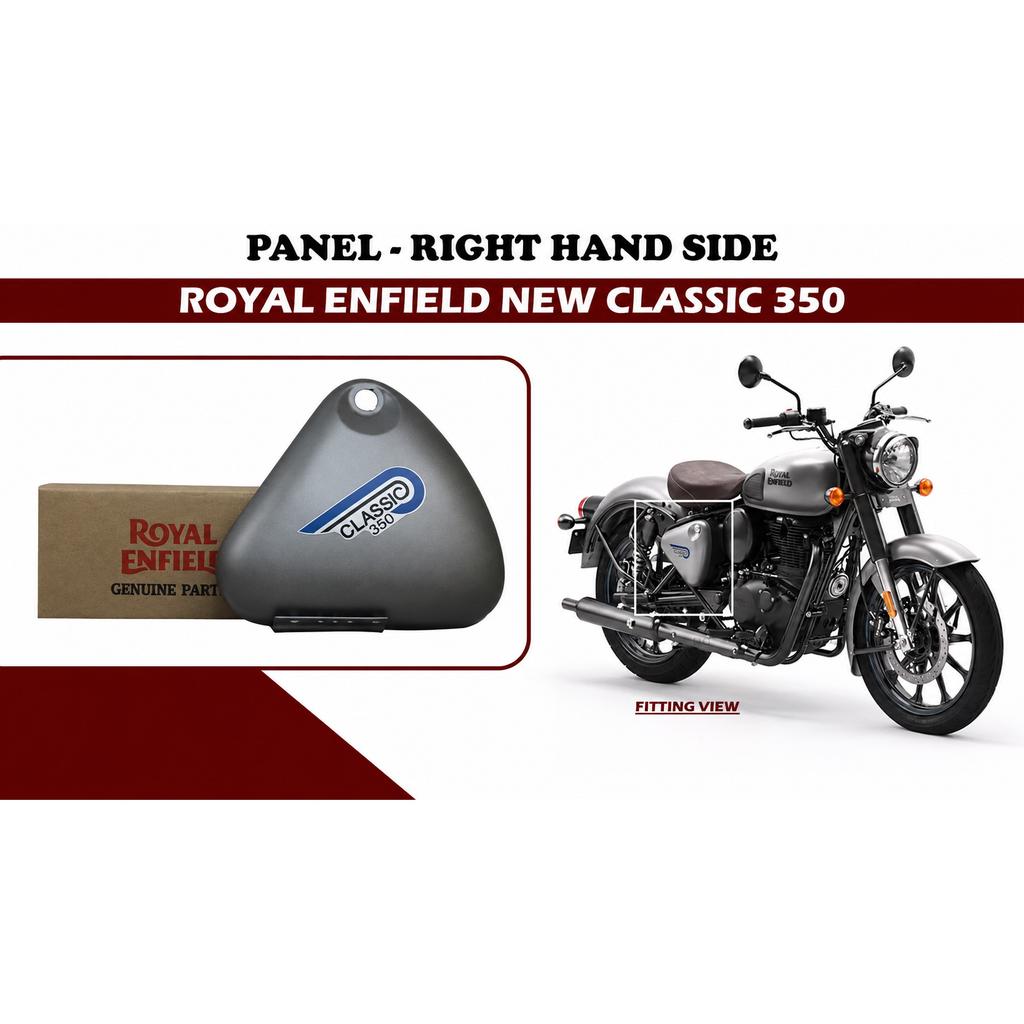 Royal Enfield "Right Hand Side Panel With Sticker Gun Grey Matt New Classic 350"