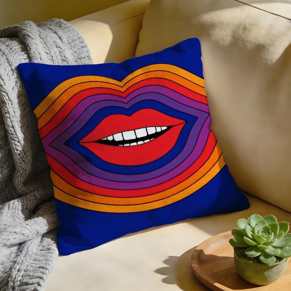 Cushion Cover  Washed Linen  Soft Breathable Decorative Case For Sofa Home Rainbow Series Geometric Print Pillow cover