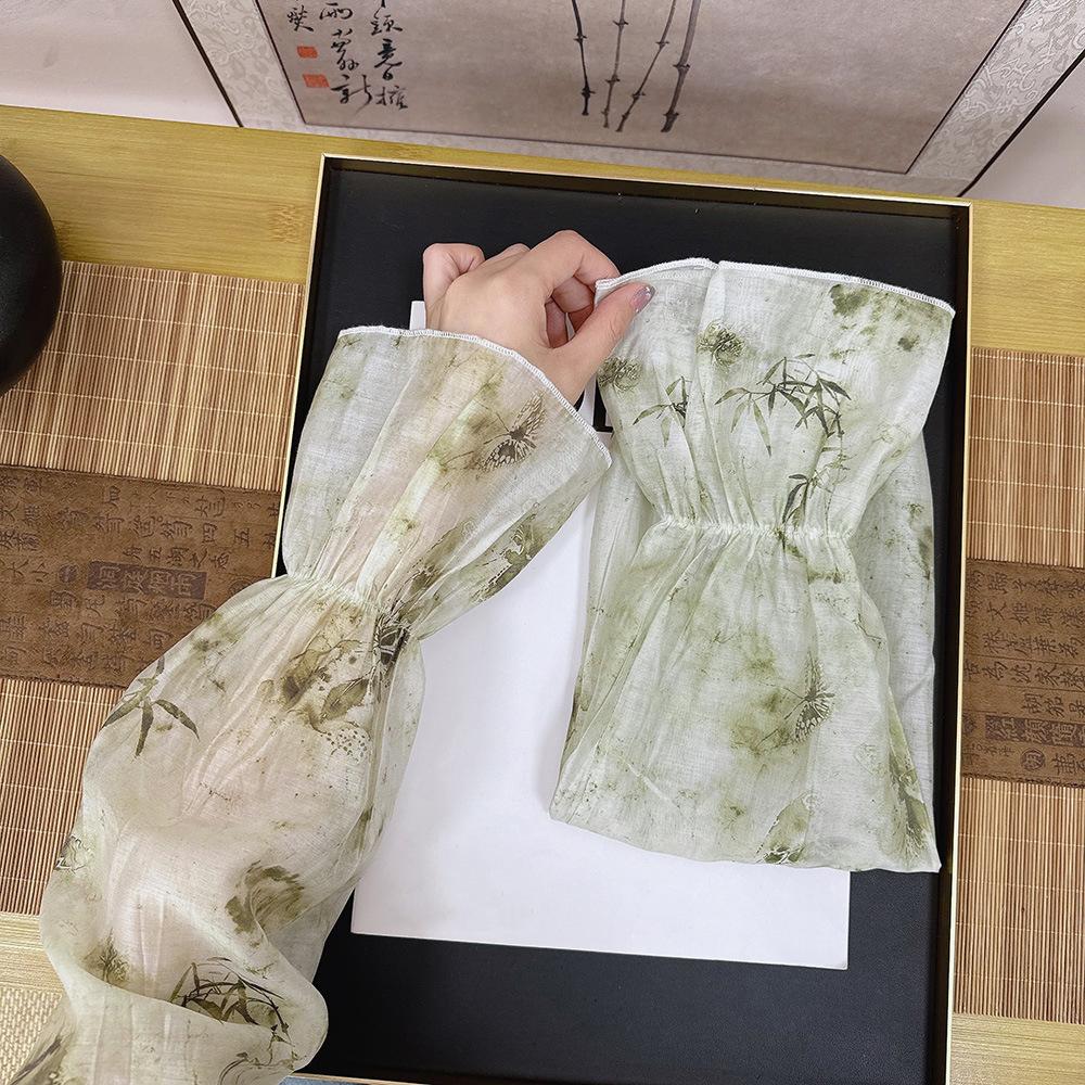 Flower Chiffon Sunscreen Arm Covers Elastic Cycling Gloves Chinese Style Sleeves Outdoor