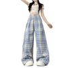 Women's High-Waisted Retro Plaid Wide-Leg Cargo Pants - Summer BF Style