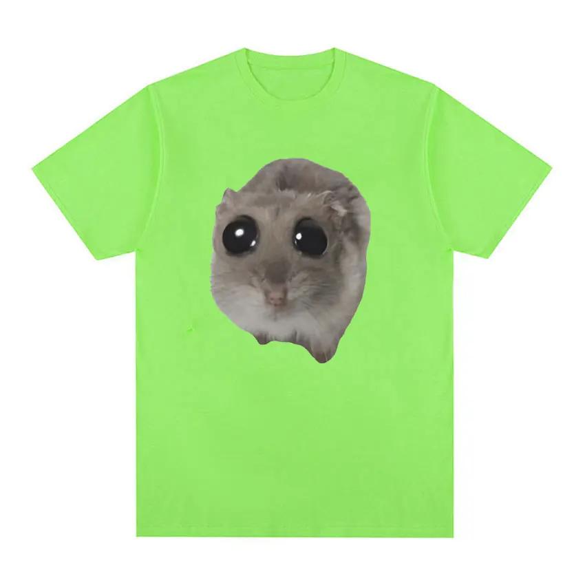 Funny Sad Hamster Meme Cry BiG Eye Cute Mouse  T Shirt Men Women Casual Short Sleeve T-shirts Tops 100% Cotton Oversized T-shirt