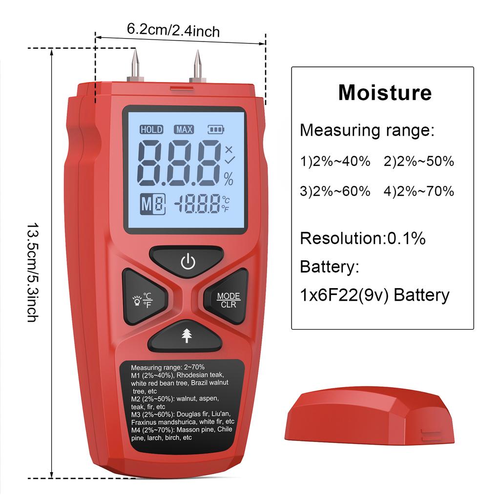 Wood Moisture Meter Digital Firewood Moisture Meter Precise Lumber Humidity Detector Tool Portable Drywall Moisture Detector