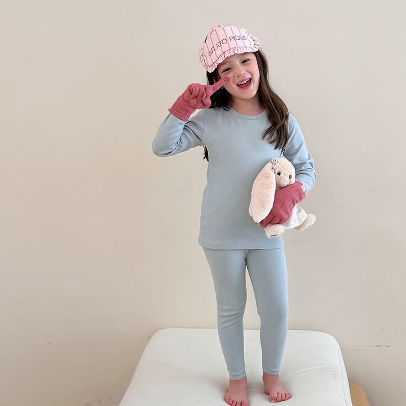 Kids Cotton Wool Blend Pajama Set Solid Color Soft Homewear Girls Boys