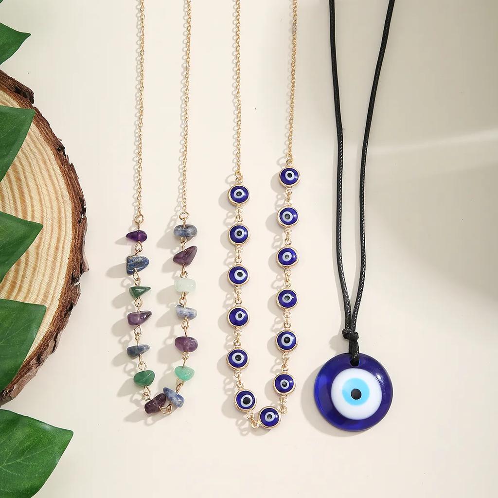 3Pcs Boho Creative Blue Turkish Lucky Evil Eye Pendant Choker Necklace for Women Irregular Bead Chain Y2K Jewelry Accessories