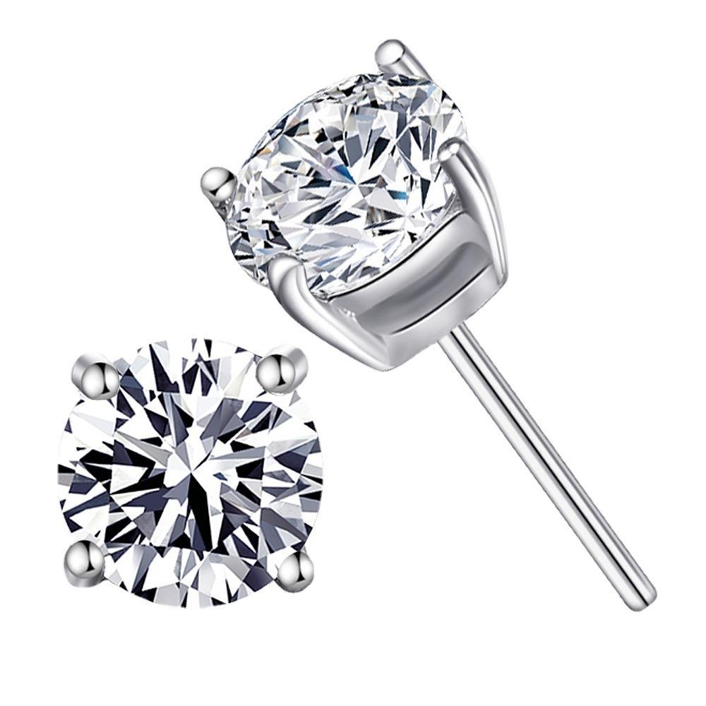 Classic Silver Earrings with Four Prong Diamond Studs Elegant Jewelry for Women